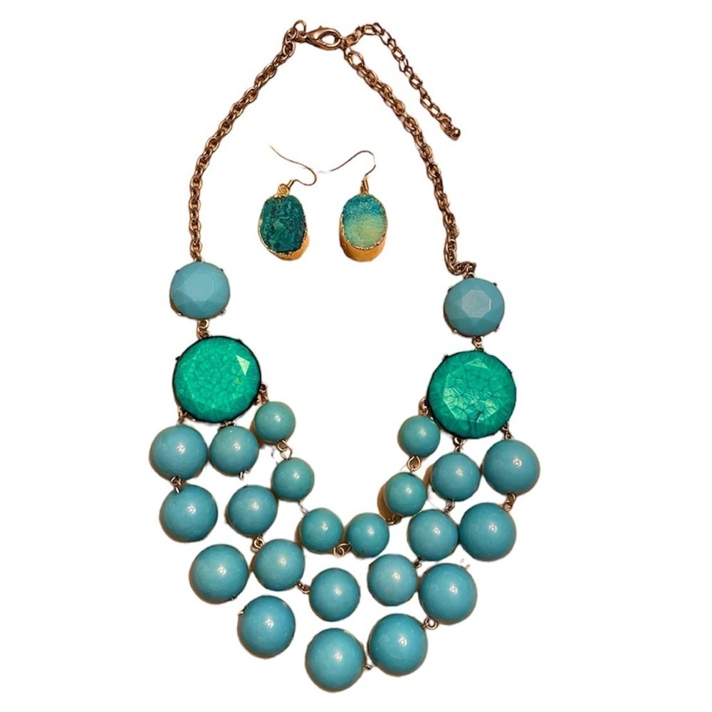 Statement Necklace and earrings set turquoise blue